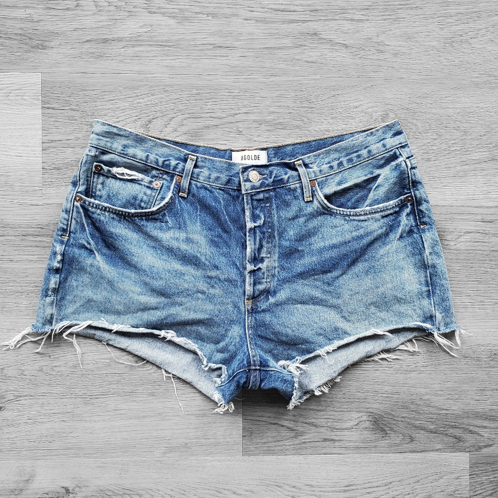 AGOLDE Aritizia Parker Medium Wash Denim Jean Cutoff Shorts